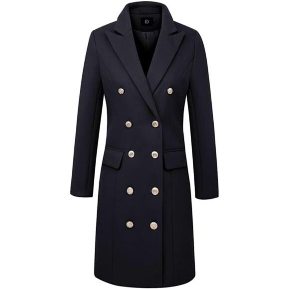 Jackets & Blazers - Womens Double Breasted Trench Coats Navy Blue